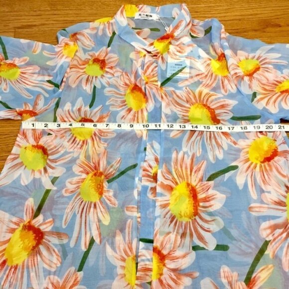 Boho Bold Yellow Daisy Floral Long Duster Kimono M - Picture 2 of 10